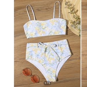 Floral High Waisted Tie Bikini